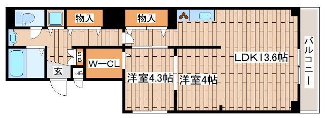 サンクラッソ三ノ宮加納町(2LDK/6階)の間取り写真