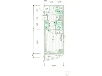 パークウェル文京千石(1K/3階)の間取り写真