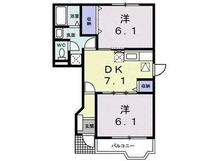 シルキーパルティーノB(2DK/1階)の間取り写真