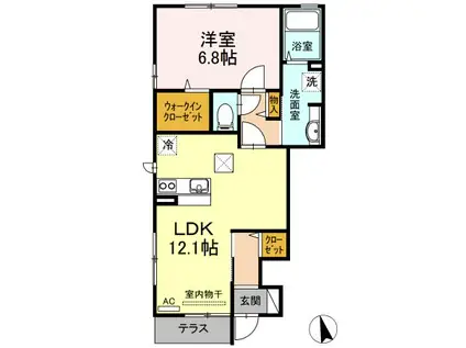 ライブコート B棟(1LDK/1階)の間取り写真