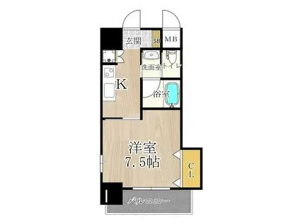 ブリリアン夕陽丘(1K/6階)の間取り写真