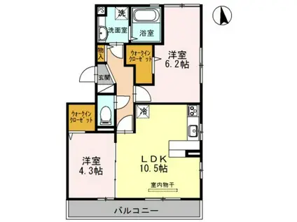 フローレンA・B棟 B棟(2LDK/2階)の間取り写真