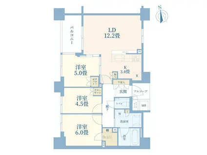 ドレッセ青葉台アベニュー(3LDK/5階)の間取り写真