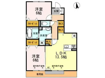 ラ・フェルマータ山室(2LDK/1階)の間取り写真