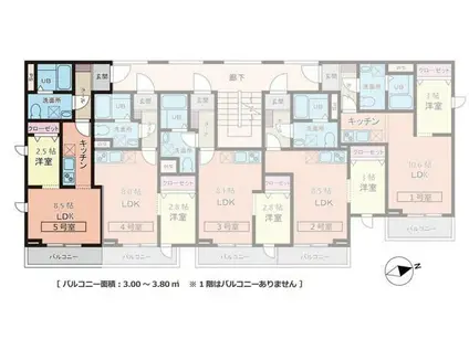 クレッセント台原(1LDK/2階)の間取り写真