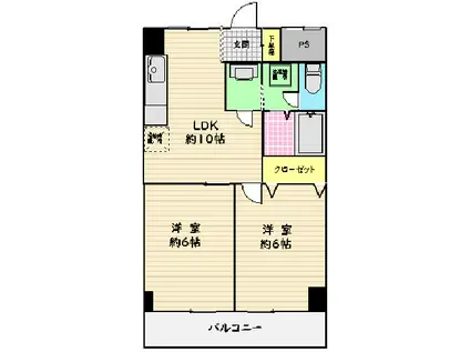 ライオンズマンション上野毛第2(2LDK/2階)の間取り写真