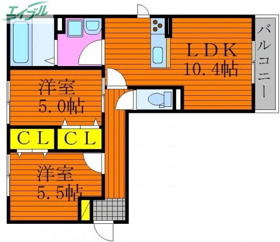 セカンドコート B棟(2LDK/3階)の間取り写真