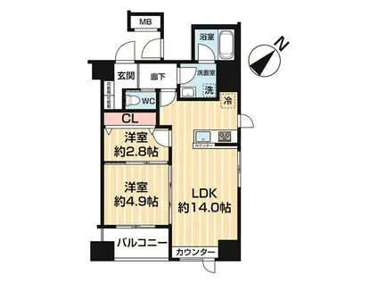 アスブルーム奥浅草(2LDK/5階)の間取り写真