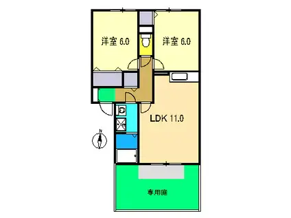 モンテ・デルソーレA棟(2LDK/1階)の間取り写真