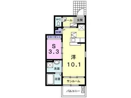 キャトル・フィーユ II(ワンルーム/1階)の間取り写真