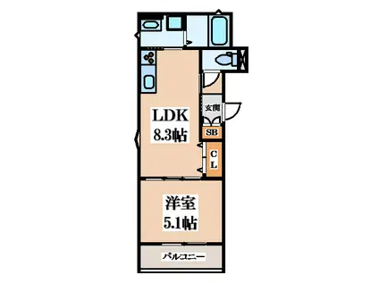 クリエオーレ岡山(1LDK/2階)の間取り写真