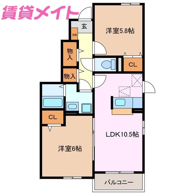 レクイアーレ72 C(2LDK/1階)の間取り写真