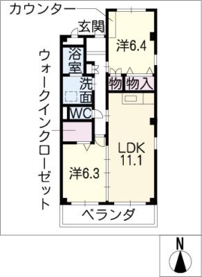 ソレイユ知多(2LDK/3階)の間取り写真