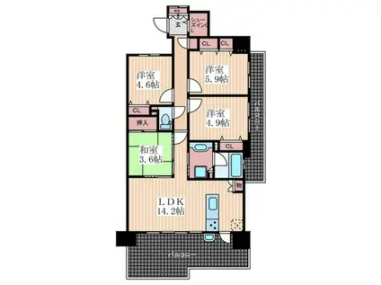 アルビオ・ガーデン五日市ヒルズ(4LDK/14階)の間取り写真