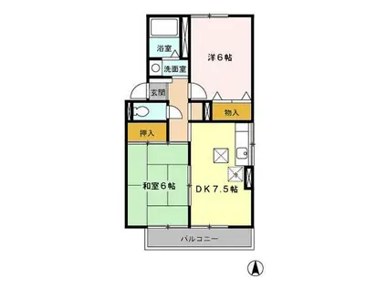 エスポワール松留第2(2DK/1階)の間取り写真