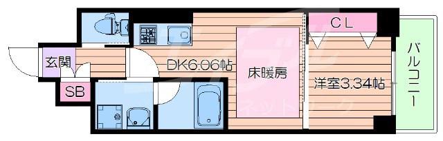 江坂プライマリーワン(1DK/10階)の間取り写真