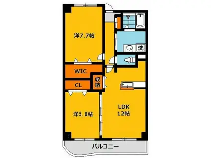 ヴィラ・クレセントB(2LDK/2階)の間取り写真