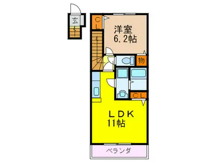ウエストヴィレッジ下白水(1LDK/2階)の間取り写真