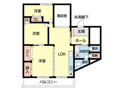 グリーンコーポ熊本23号棟(3LDK/5階)の間取り写真