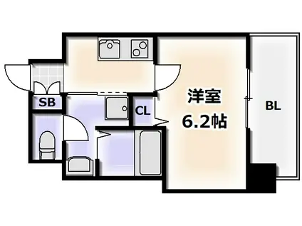 セオリー夕陽丘DOOR(1K/3階)の間取り写真