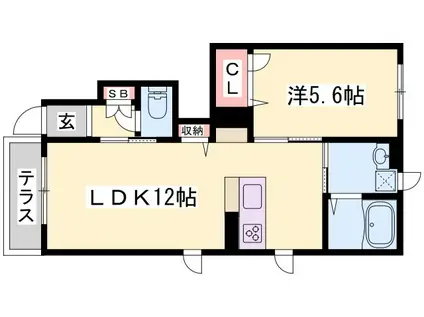 シャーメゾン山国(1LDK/1階)の間取り写真