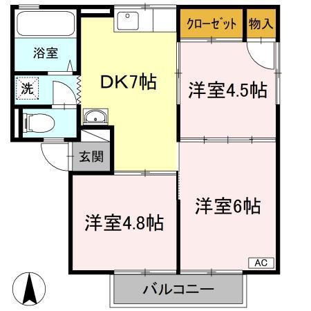 ハイム屋島(3DK/1階)の間取り写真
