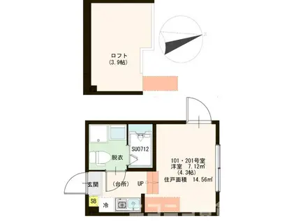 ハーモニーテラス梅田V(ワンルーム/1階)の間取り写真
