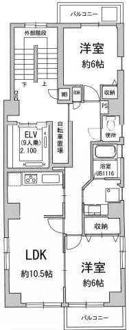ウイスタリアミュウズ(2LDK/3階)の間取り写真
