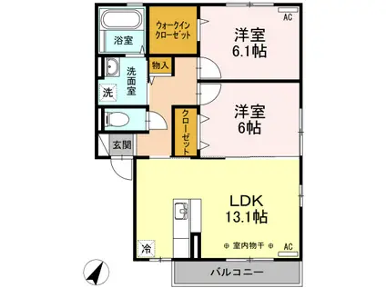 カンパーレ M(2LDK/2階)の間取り写真