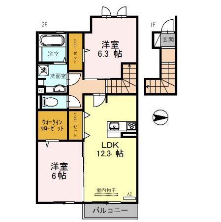 ローヤルヴィラ勝原(2LDK/2階)の間取り写真