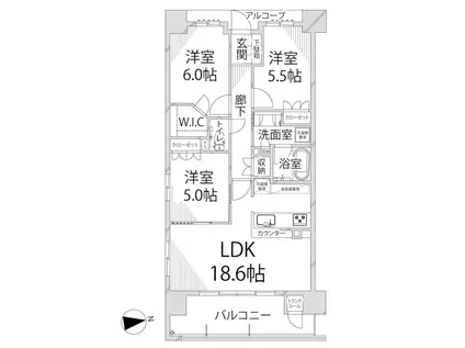ワコーレ姫路オーナーズレジデンス(3LDK/2階)の間取り写真
