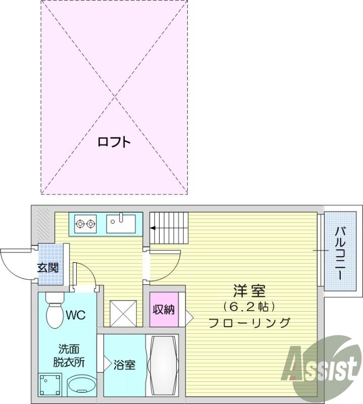 ブエナビスタ長町(1K/2階)の間取り写真