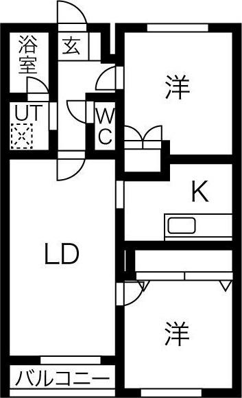 ポセイドン宮の沢(2LDK/2階)の間取り写真