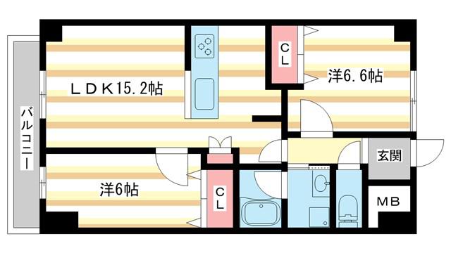 グリュックメゾン西大寺(2LDK/4階)の間取り写真