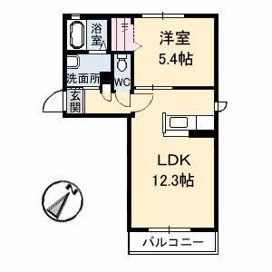 ディアスーU(1LDK/2階)の間取り写真