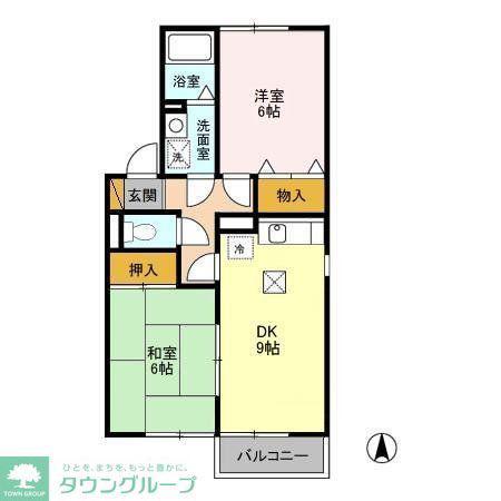 インペリアルヒルズII(2DK/1階)の間取り写真