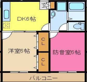 オークビレッヂ国立(2DK/2階)の間取り写真