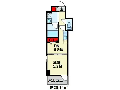 レニター小倉サンライズビュー(1DK/3階)の間取り写真