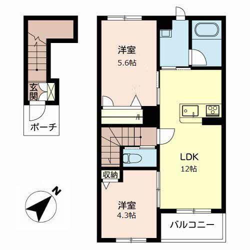 カーサグラス シュデステ(2LDK/2階)の間取り写真