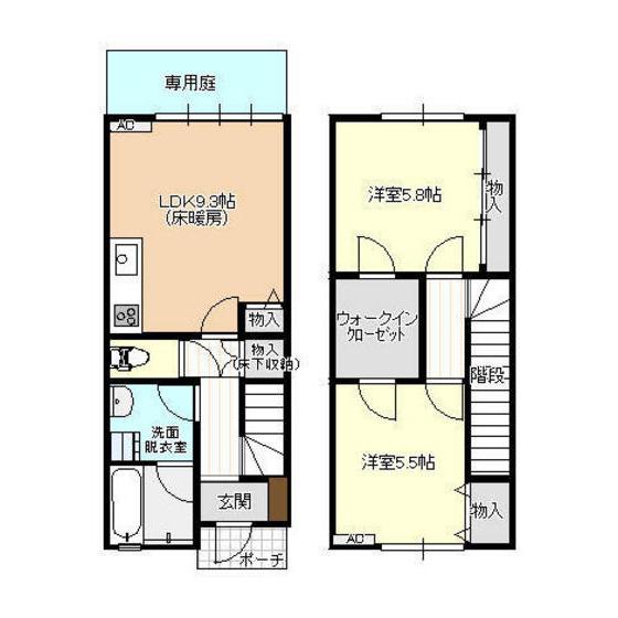 ファイン西荒屋D棟(2DK/1階)の間取り写真