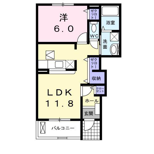 サンリットパークB(1LDK/1階)の間取り写真