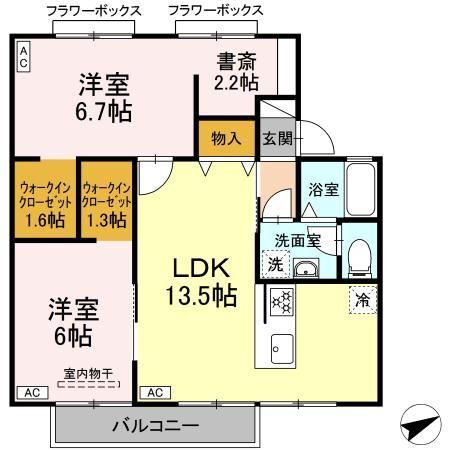 マイ・キャッスル B棟(3LDK/2階)の間取り写真