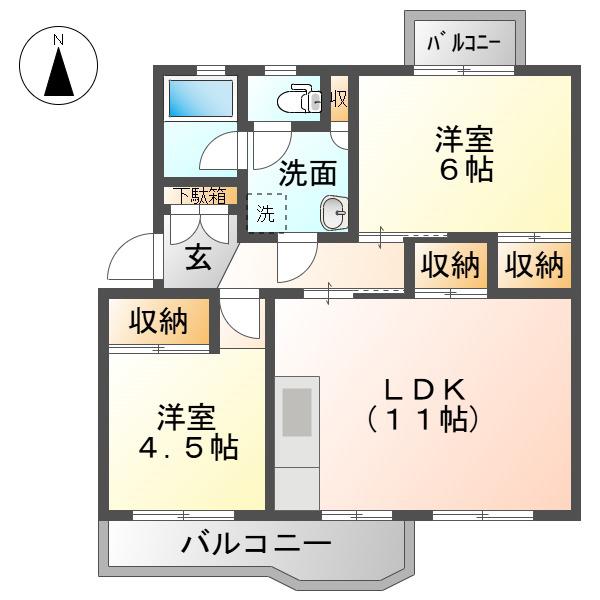 月丘団地 5号棟(2LDK/4階)の間取り写真