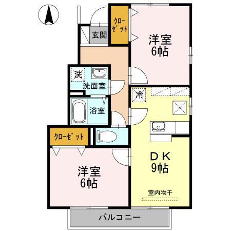 アルカディアD棟(2DK/1階)の間取り写真