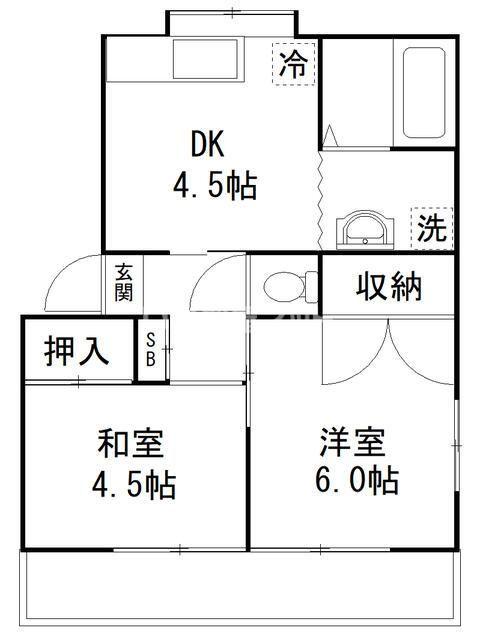 シャトーナカノ(2DK/1階)の間取り写真