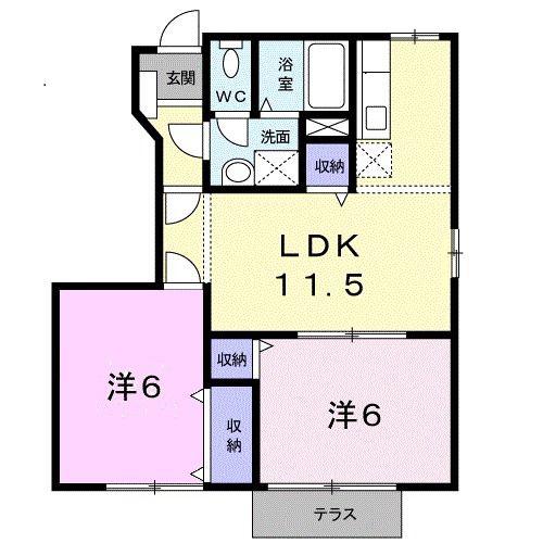 シェリジェ・ミムラII(2LDK/1階)の間取り写真