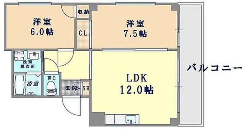 エレガンス真田山(2LDK/4階)の間取り写真