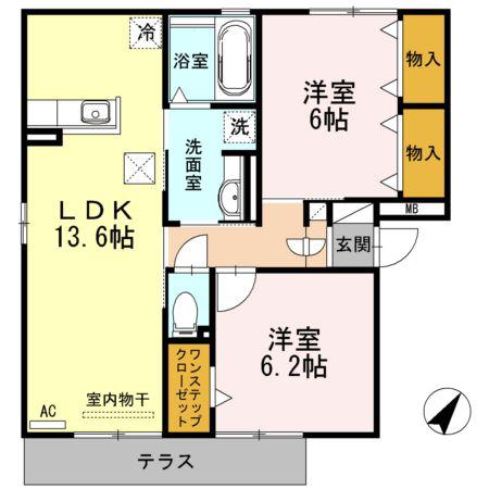 リバーサイド中部B(2LDK/1階)の間取り写真
