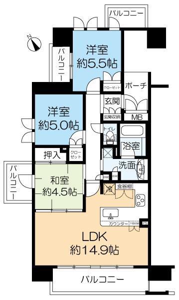 ドルフストーリア甲子園(3LDK/6階)の間取り写真