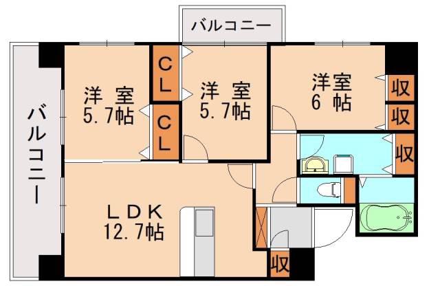 オリジン(3LDK/6階)の間取り写真